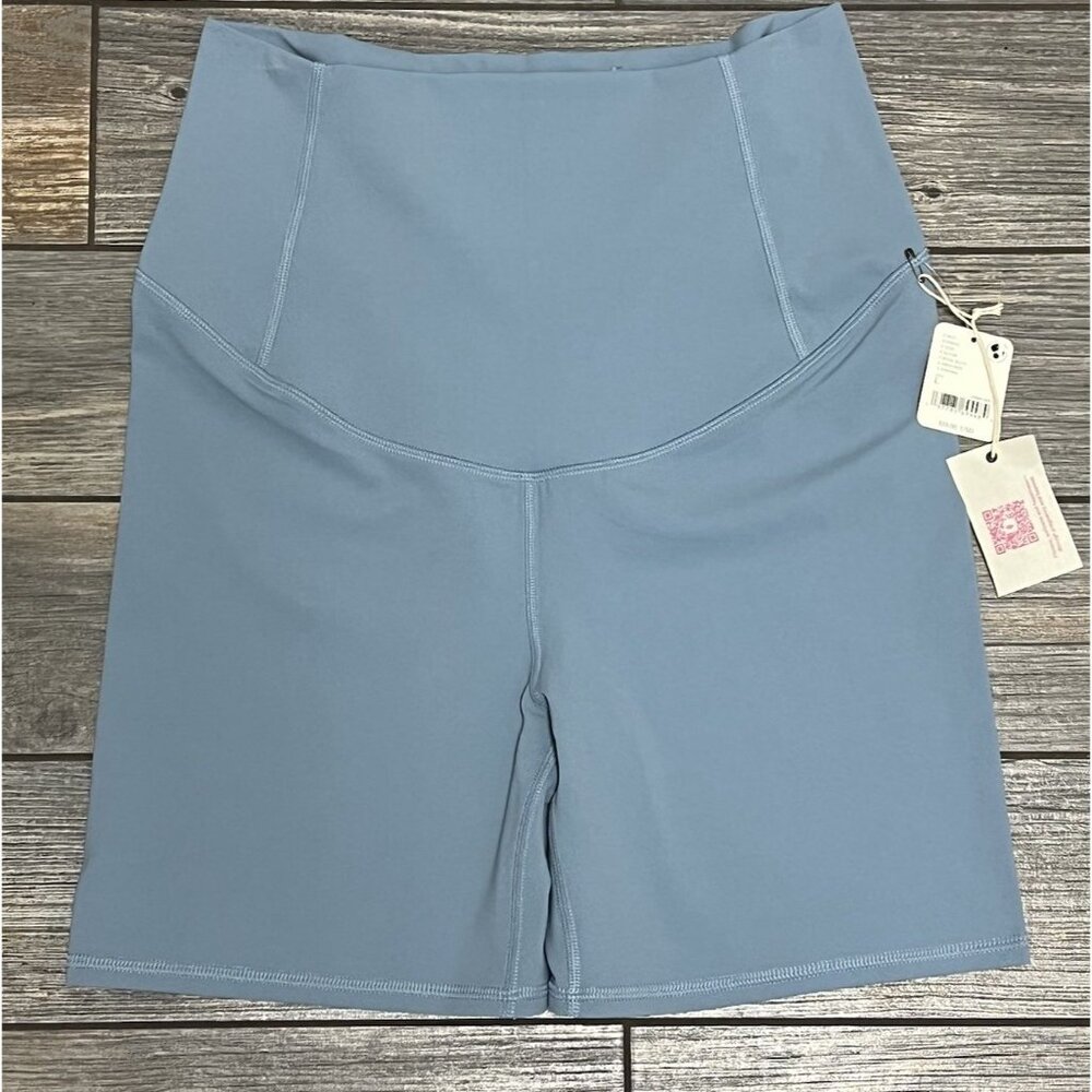 High-Waist Performance Bike Shorts — Dusty Blue